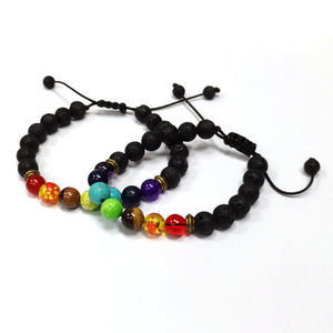 Dropshipping Classic 7 Chakra Pulsera con cuentas de piedra de lava natural Ágata Piedra principal para yoga y curación para aniversarios - Product Image 3