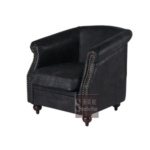<span class=keywords><strong>Fauteuil</strong></span> de luxe entièrement en cuir véritable <span class=keywords><strong>marron</strong></span>, chic, fini à la main, pour salon, hôtel VIP, chambre d'or - Product Image 4