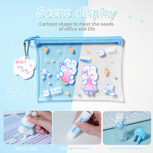Ensemble de papeterie bleu lapin de 6 pièces, <span class=keywords><strong>fournitures</strong></span> <span class=keywords><strong>scolaires</strong></span> à thème lapin mignon pour filles, gommes, crayons, blocs-notes, cadeaux de Pâques personnalisables - Product Image 4