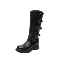 Fabricant Design personnalisé et logo personnalisés Bottes Martin à talon épais en cuir pour le printemps et l'automne Bottes longues de décoration à boucle en métal