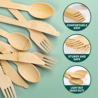 Poignée confortable 17CM ensemble de couverts en bambou couteau robuste fourchette et cuillère ustensiles de cuisine biodégradables jetables pour la fête de voyage