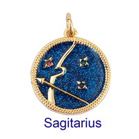 Zodiaque Horoscope Signe Médaillon Pendentif Réel 18K Plaqué Or Étincelle Astro Pièce pour Collier Bracelet Fabrication de Bijoux Fourniture L82