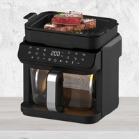 Freidora de Aire 2 en 1 de 7.5QT, 1500W, Control Digital, Antiadherente, PTFE, Apagado Automático, 12 Programas de Cocción, Pantalla a Color, Fácil de Usar