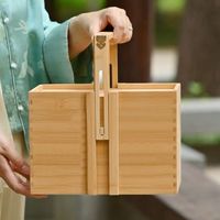 Boîte de rangement à thé en bois massif avec poignée de transport, organisateur de thé à compartiments multiples pour la maison, la salle de thé, ou comme emballage cadeau d'entreprise