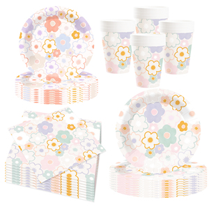 DAMAI Personalización, Nuevo Diseño con Temática Floral, Artículos para Fiestas, Juego de Vajilla Desechable de Papel, Platos y Servilletas - Product Image 2