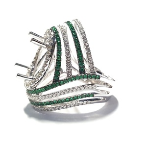 Dazzling Luxurious 18k Solid White Gold Real Diamond Gemstone Green Emerald Oval Semi Mount Classic Wedding Engagement Rings - Product Image 2