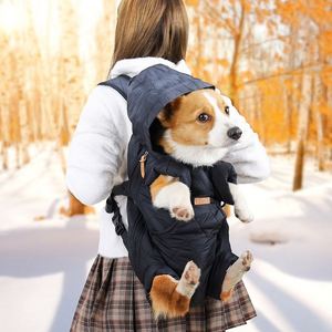 Pet Carriers Winter Front Back Dual-Use Foldable Luxury Nylon Cotton Velvet Belt Wind-proof Warm Solid Color Button <b>Backpack</b> - Product Image 2