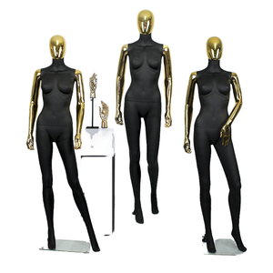 Maniquíes femeninos de exhibición de moda Cara y brazos de oro rosa con revestimiento de metal de cuerpo completo <span class=keywords><strong>en</strong></span> soporte hecho de fibra de vidrio - Product Image 1