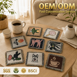 Kunstvoller Graffiti-Stil Katzen-Getränkeuntersetzer aus Baumwolle und Polyester, gewebt mit Fransen, hitzebeständig, rutschfest, für den Schreibtisch - Product Image 1