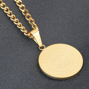 Libra Zodiac Pendant <b>Necklace</b> 25mm 18K Gold Plated Stainless Steel Round Geometric Design For Women Gift Daily Wear - Product Image 3
