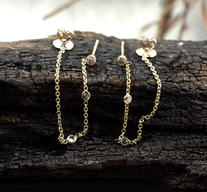 Pendientes de Tessel de una sola cadena SI Claridad Joyas de diamantes de colores de sólido Oro amarillo de 14 quilates Pendientes largos de regalo de par de San Valentín - Product Image 3