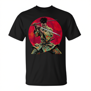 T-shirt Afro-américain samouraï guerrier Katana Anime Red Moon - Product Image 2