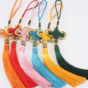 Pendentif en perles de nœud chinois de style chinois rouge à 8 pièces avec bordure dorée - Cadeau de nœud chinois de la prospérité pour la décoration de la maison et du salon - Product Image 1
