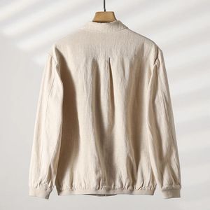 Giacca di <span class=keywords><strong>lino</strong></span> da <span class=keywords><strong>uomo</strong></span> Safari Casual Safari giacca da <span class=keywords><strong>uomo</strong></span> in puro colore senza colletto Retro giacca a vento Ramie - Product Image 2