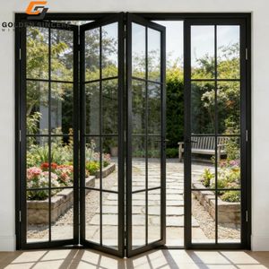 GS Aluminum Folding <b>Door</b> Indoor with Stainless Steel Mesh <b>Screen</b> Single Glass Bi Fold <b>Door</b> - Product Image 4