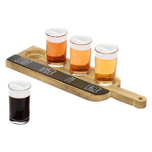 Wooden Beer Flight Paddle With 4 <b>Glasses</b> For Tasting Bar Serving Set Modern Simple Style - Product Image 5