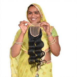 Extensions de cheveux indiens Remy naturels non traités chimiquement, avec closure 5x5, ondulation Bodywave, couleur noire, cheveux vierges de temple assortis pour lace closure - Product Image 6