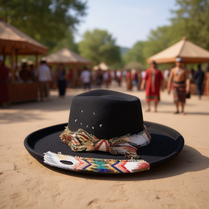 Sombrero Étnico Hecho a Mano, de Lana y Lona, Ajustable, Unisex, para Todas las Estaciones, Estilo Asiático - Product Image 2