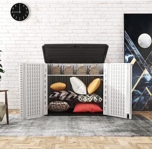 Boîte <span class=keywords><strong>de</strong></span> rangement horizontale en plastique facile à assembler <span class=keywords><strong>pour</strong></span> l'extérieur, abri <span class=keywords><strong>de</strong></span> rangement debout <span class=keywords><strong>pour</strong></span> <span class=keywords><strong>tondeuse</strong></span> à gazon - Product Image 4