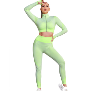 Ropa deportiva FLW, chaqueta de gimnasio de cintura alta para <span class=keywords><strong>mujer</strong></span>, conjunto de ropa deportiva de manga larga sin costuras, nueva ropa de Yoga ligera transpirable sólida - Product Image 5