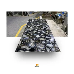 Custom Polished Semi Precious Stone Panel Solid Surface Natural Grey Agate Stone Slabs