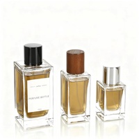 Flacons de parfum de luxe en verre à fond épais carré 30ml 50ml 100ml, logo personnalisé, base lourde, vaporisateur vide, bouchon en bois, sérigraphie