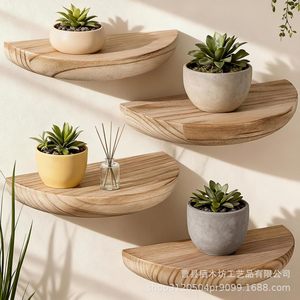 Wooden Wall Mounted <b>Shelf</b> Solid Wood Semi Circular 4 Pieces Living Room Bedroom Storage Display <b>Rack</b> - Product Image 1