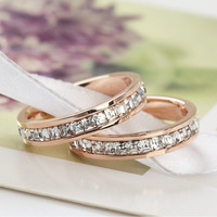 Bagues d'éternité classiques en acier inoxydable plaqué or 18 carats pour couple, serties de zircons cubiques taille princesse, empilables, résistantes au ternissement, pour mariage