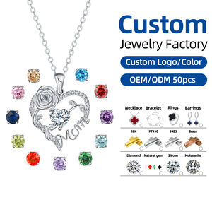 Collar Corazón de Mamá con Rosa, 12 Piedras de Nacimiento, Circonita Cúbica 5A, Colgante de Latón para Regalo del Día de la Madre, Envío Directo, OEM - Product Image 1