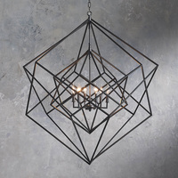 Lampe de bar Tesseract de design industriel pour chambre à coucher salon salle à manger lustre finition laiton suspension cube géométrique