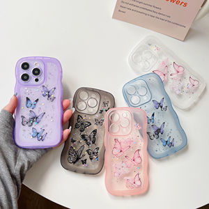 Funda de teléfono transparente con estrellas brillantes y mariposas para iPhone 16E 11 12 13 14 15 16 Pro Max, carcasa a prueba de golpes con bordes ondulados de TPU suave - Product Image 1