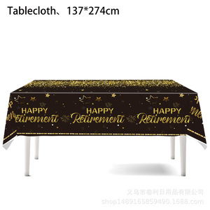 Black Gold Retirement <b>Tablecloth</b> 274x137cm Disposable PE Table Cover Party Decorations for Retirement Celebration - Product Image 4