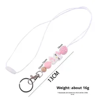 Nouveau ZICHUAN ZC-50432 Collier porte-clés minimaliste en silicone et bois fait main avec perles et motif chat KT de dessin animé