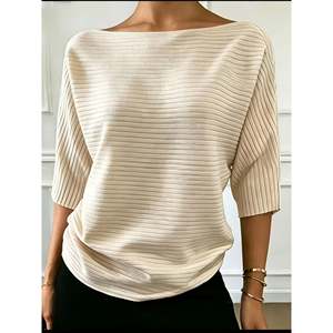 Suéter de Manga Murciélago con Hombros Descubiertos para Mujer, Color Gris, Talla [Indicar Talla], Top Transpirable de Viscosa - Product Image 4