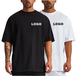 Camiseta de algodón en blanco para hombre, camiseta de gran tamaño con hombros descubiertos, camiseta personalizada de alta calidad con estampado pesado