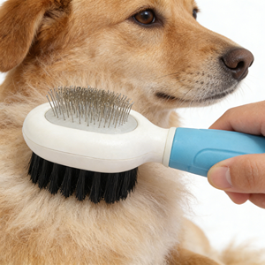 Brosse démêlante double face à poils rigides pour <span class=keywords><strong>chat</strong></span> et chien, peigne pour animaux de compagnie pour la perte de poils et le bain, vente en gros - Product Image 1