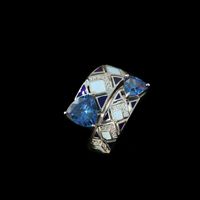 Bague réglable de luxe en argent plaqué zircon avec pierre bleue, bijoux vintage pour femme, anti-ternissement