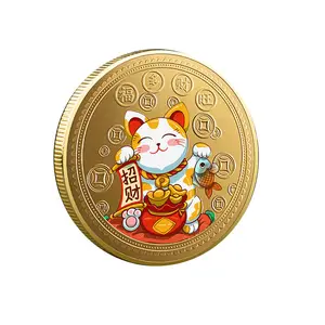 Kaiyun Zhaocai 고양이 금색과 실버 동전 Fuduo Caiwang 컬러 인쇄 기념 동전 회사의 오픈 레드 선물 도매