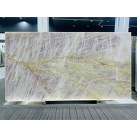 Pierre de quartzite rose Cristallo naturelle rétroéclairée translucide Panneau de feuille de pierre rétroéclairé par LED pour comptoir et mur de cheminée