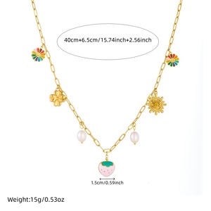 Collar de Acero Inoxidable con Colgante de Corazón de Fresa y Goteo de Aceite, Chapado en <span class=keywords><strong>Oro</strong></span>, con Perla de Girasol y Múltiples Colgantes, Joyería al por Mayor - Product Image 5