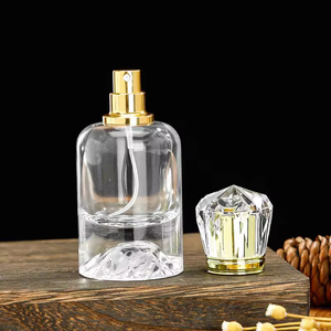 Wholesale 50ml 100ml Fragrance Packaging Women Luxury Crystal <b>Perfume</b> Round Glass <b>Bottle</b> Gold Cap - Product Image 3