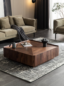 Italian Minimalist Solid Black <strong>Walnut</strong> <strong>Coffee</strong> <strong>Table</strong> with Storage Nordic Modern Designer square Jiangsu Origin - Product Image 2