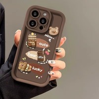 Dessin animé 3d café ours cloche souple Tpu coque de téléphone vague irrégulière cadre antichoc couverture de téléphone pour Iphone 16 15