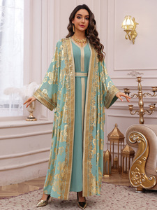 Thanh Lịch Hồi Giáo Dubai Abaya Hồi Giáo Quần Áo Ma-rốc Phụ Nữ Abayas 2 Mảnh Thiết Lập Thêu Cardigan Kaftan Ăn Mặc Cho Femme Áo Choàng - Product Image 5