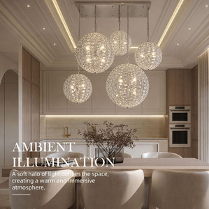 Lámpara colgante contemporánea de cristal con 5 bolas esféricas para villa, comedor, hotel, candelabro comercial - Product Image 1