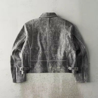Veste en cuir PU pour hommes personnalisée de haute qualité Nouveau design Vintage colorant pigmenté lavage à l'acide col rabattu logo formel à l'avant du printemps