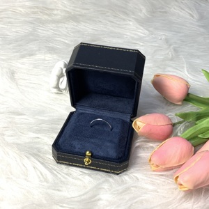Luxury Octagonal Leather Jewelry <b>Box</b> With Lock For Ring Gift <b>Packaging</b> Dark Blue Velvet Interior Ring for Women Anniversary - Product Image 5