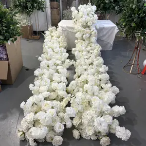 IFG Wholesale 10ft Silk White Rose Cherry Blossom Flower Runner for Wedding Table Decorations