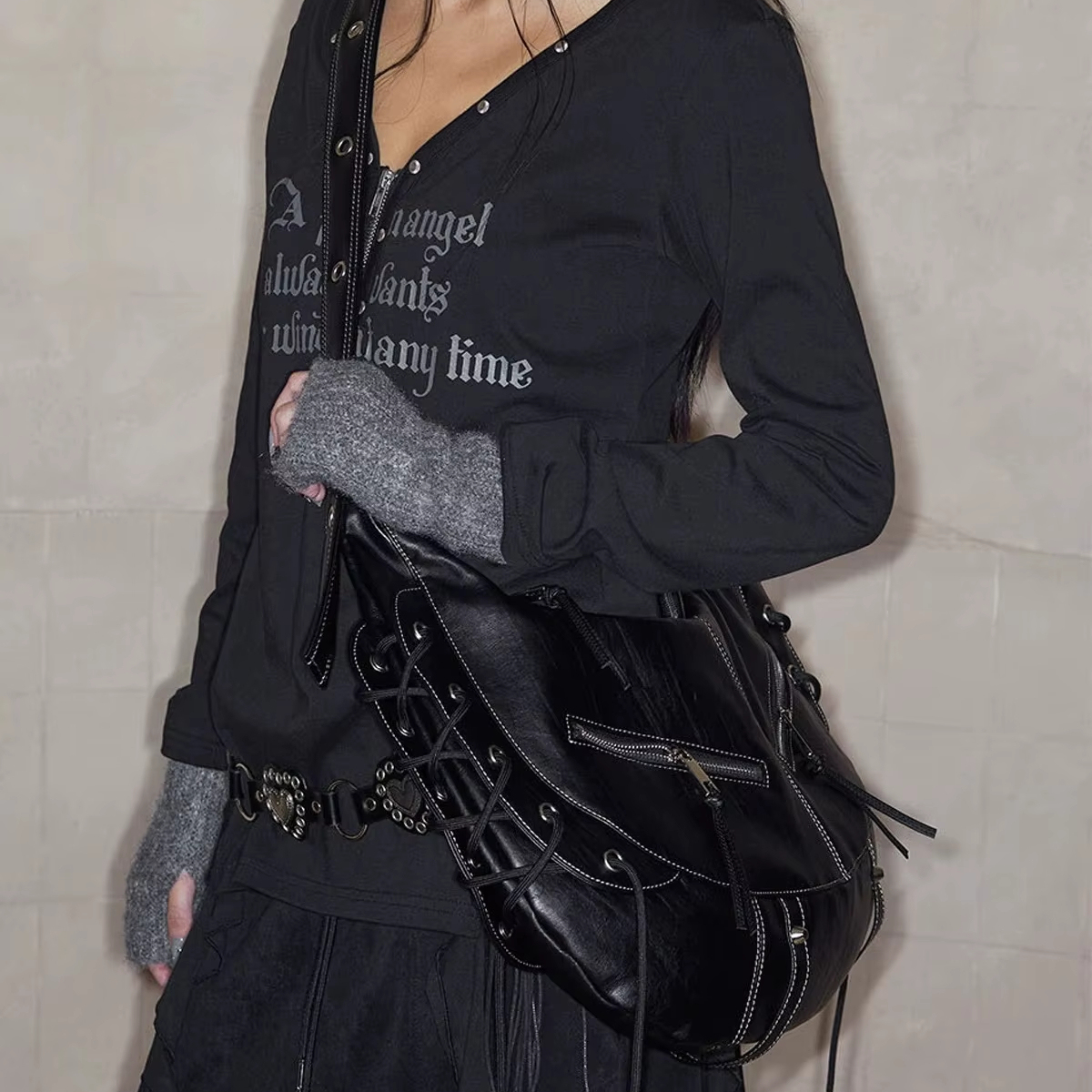 Y2K Black Shoulder Bags for Women - Punk Goth Fashion