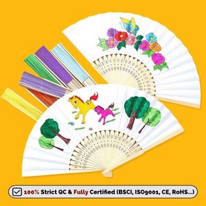 Abanico Plegable Promocional de Papel en Blanco con Mango de Bambú para Niños, para Pintar Grafitis, para Fiestas de Baile, Verano - Product Image 2